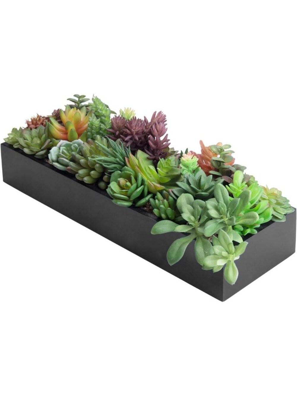 15.75 Inch Faux Succulent Centerpiece - Elegant Black Wooden Planter Arrangement